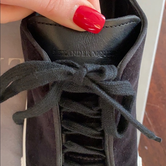 Alexander McQueen Black Velvet + Leather Sneakers - Picture 5 of 6